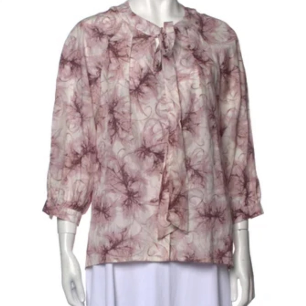 Vivienne Tam Long Sleeve Silk Blend Printed V Neck Blouse Size S
